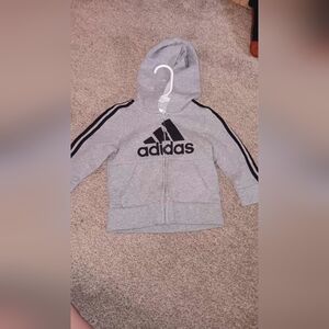 Adidas Kids Light Gray Hoodie with Black Accents